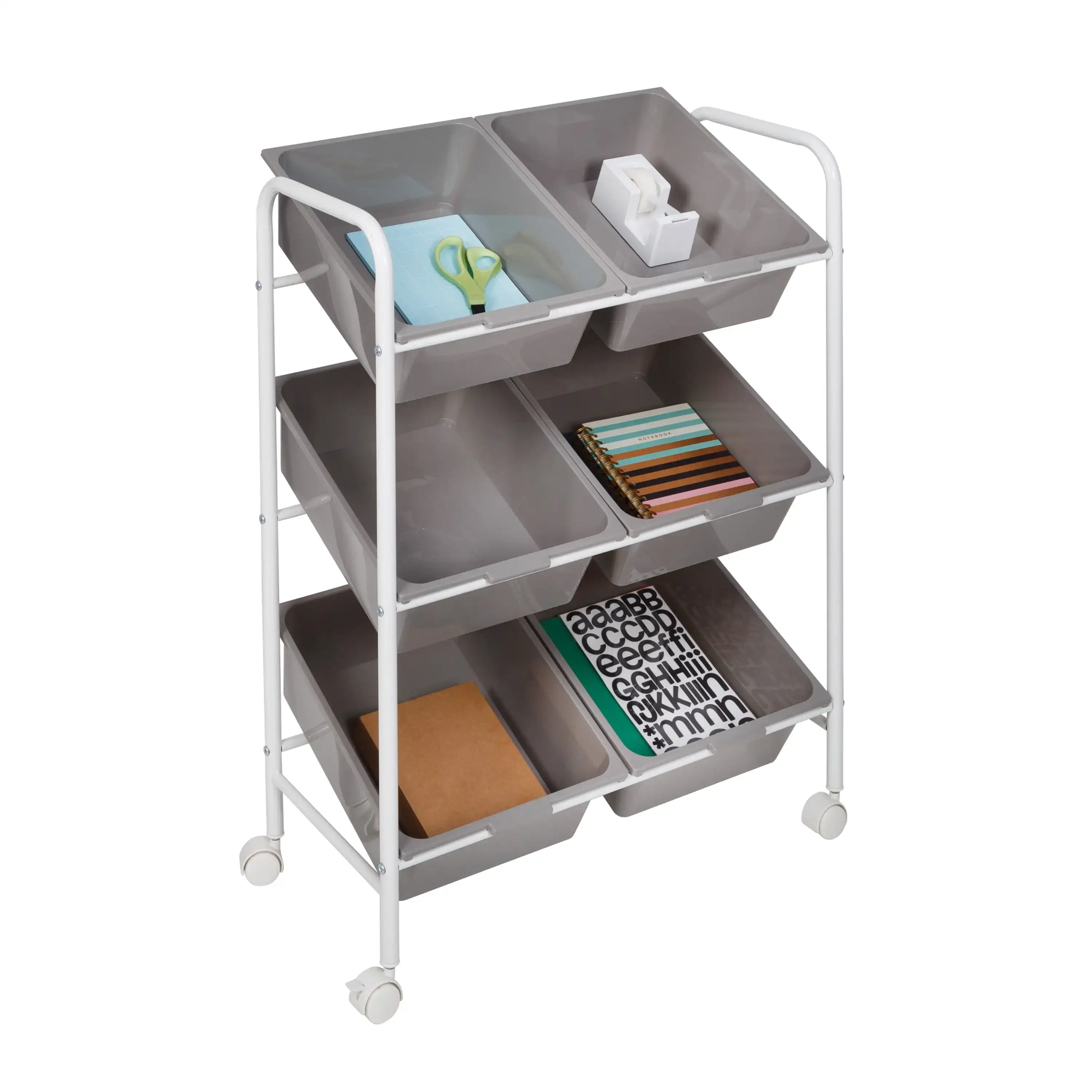 Honey Can Do 6-Bin Rolling Storage or Craft Cart, Grey/White kitchen furniture  rolling cart