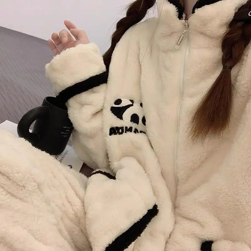 Winter Sleepwear Female New Korean Version of Sweet and Lovely Students Can Wear Thick and Fluffy Coral Velvet Home Suit Comfort