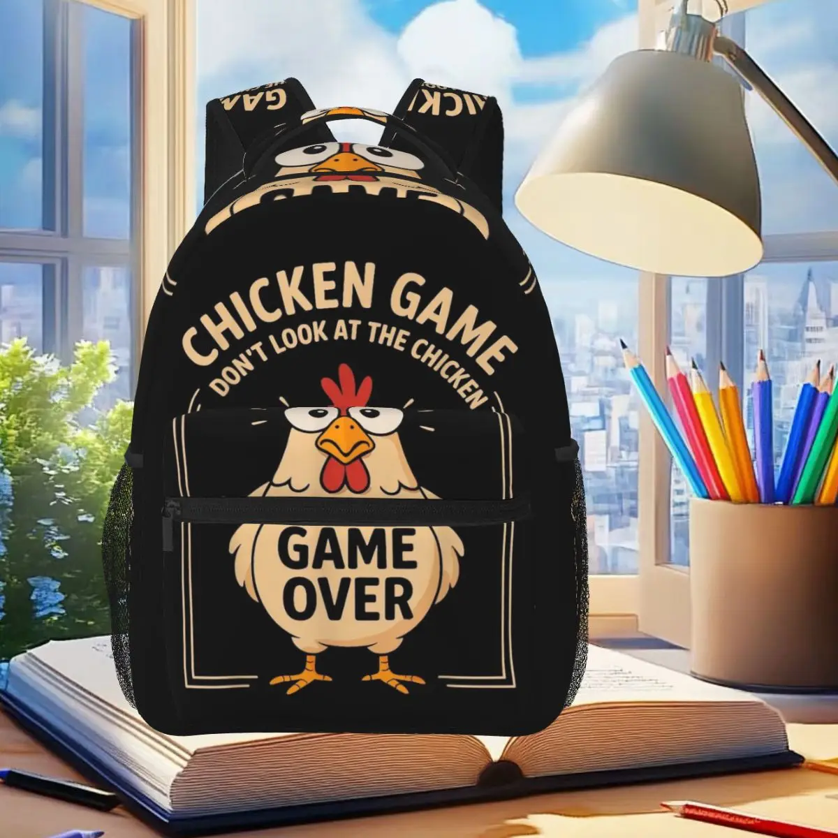 Chicken Game Don't Look At The Chicken Backpack Student Boys Girls BookBag Children School Bag Laptop Shoulder Bag for Men Women