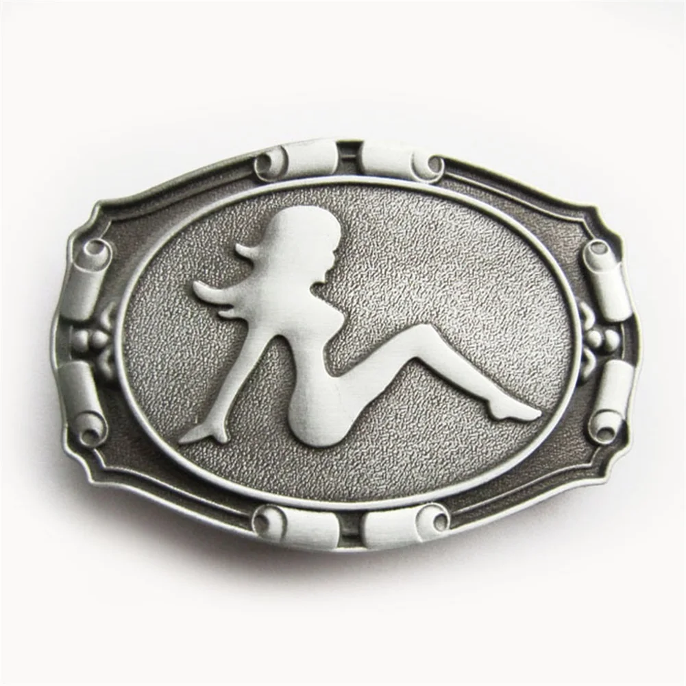 

Antique Brushed Silver Truck Mud Flap Girl Biker Rider Belt Buckle also Stock in US Gurtelschnalle BUCKLE-CA024AS