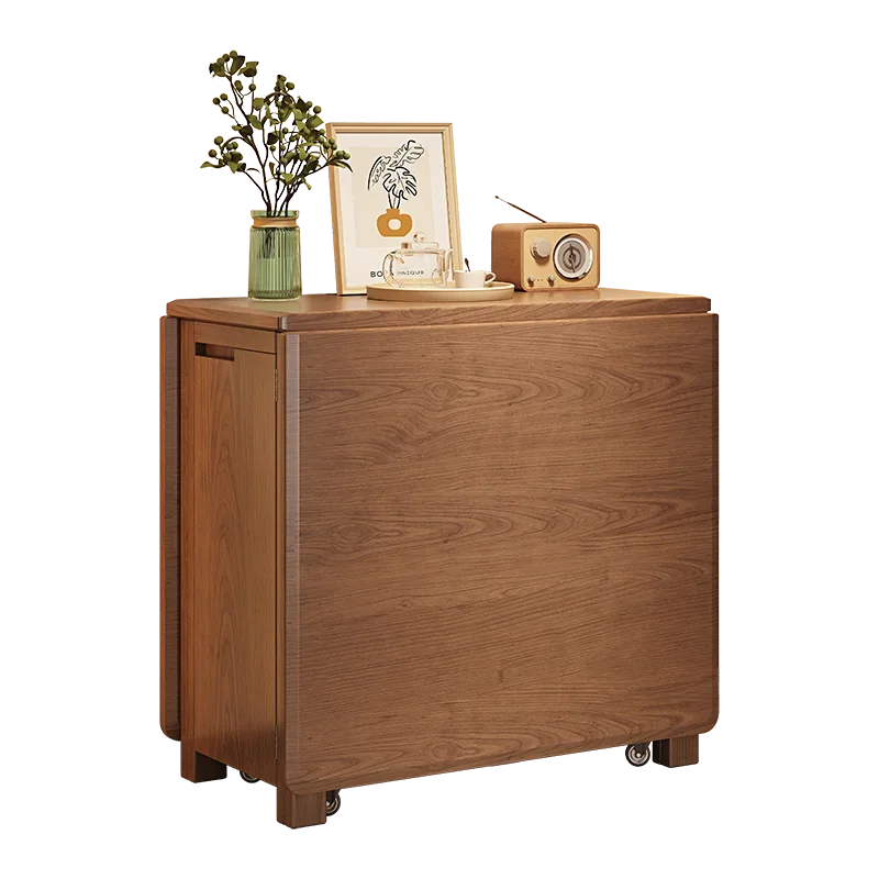 Small unit modern Chinese style solid wood retractable mobile dining table