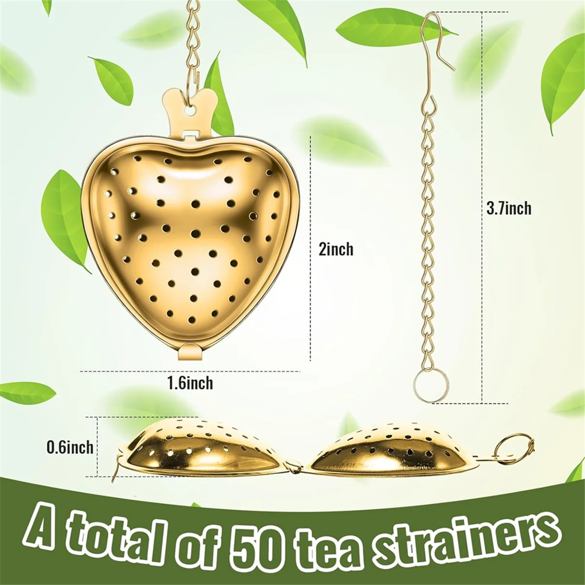 30 Pcs Tea Strainer Stainless Steel Tea Interval Diffuser Heart Shape Mesh Tea Filters with Extended Chain Hook