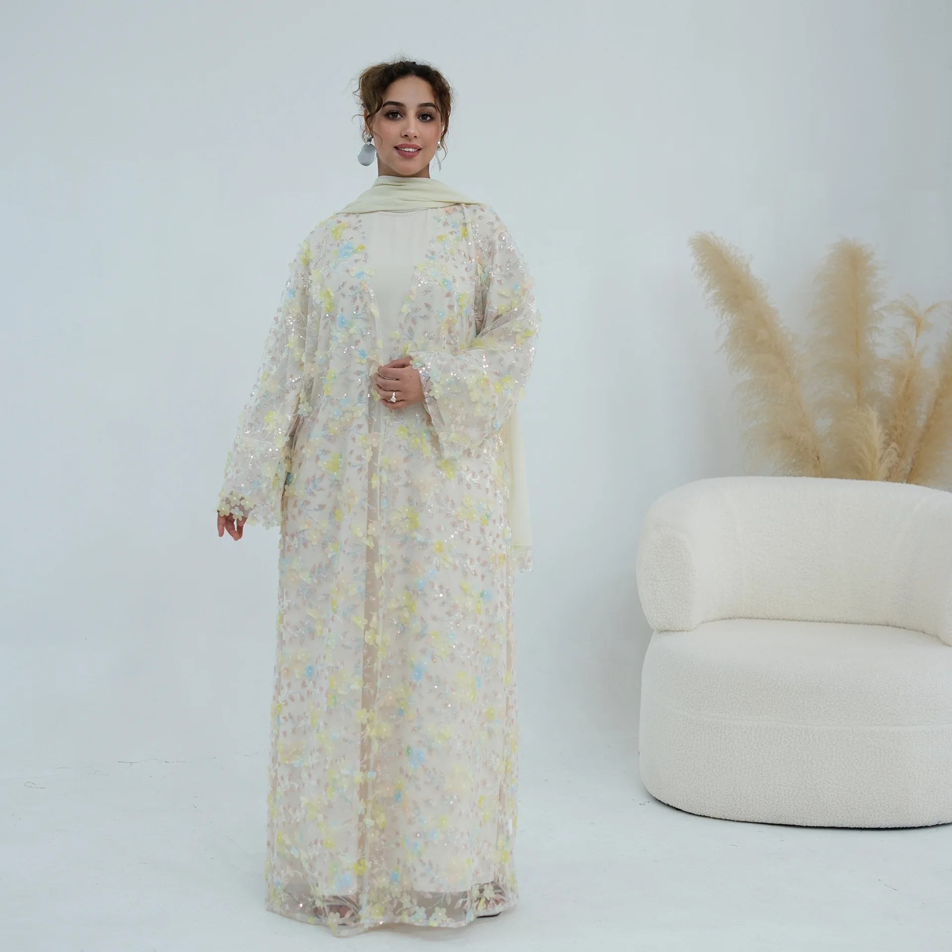 2026 Luxus-Abaya EID 3D Blumen – Embroidery Hijab Bewertung und Preis