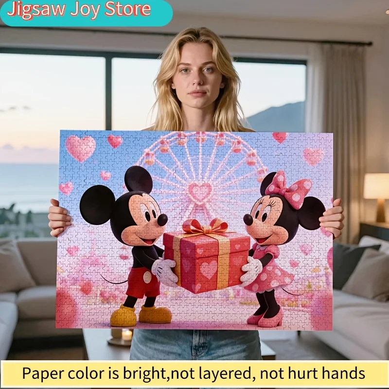 

1000 деталей, пазл-головоломка «Колесо обозрения» с Микки и Минни Диснея, подарок на День святого Валентина | Романтическая игрушка для снятия стресса для взрослых пар, подарок в форме сердца