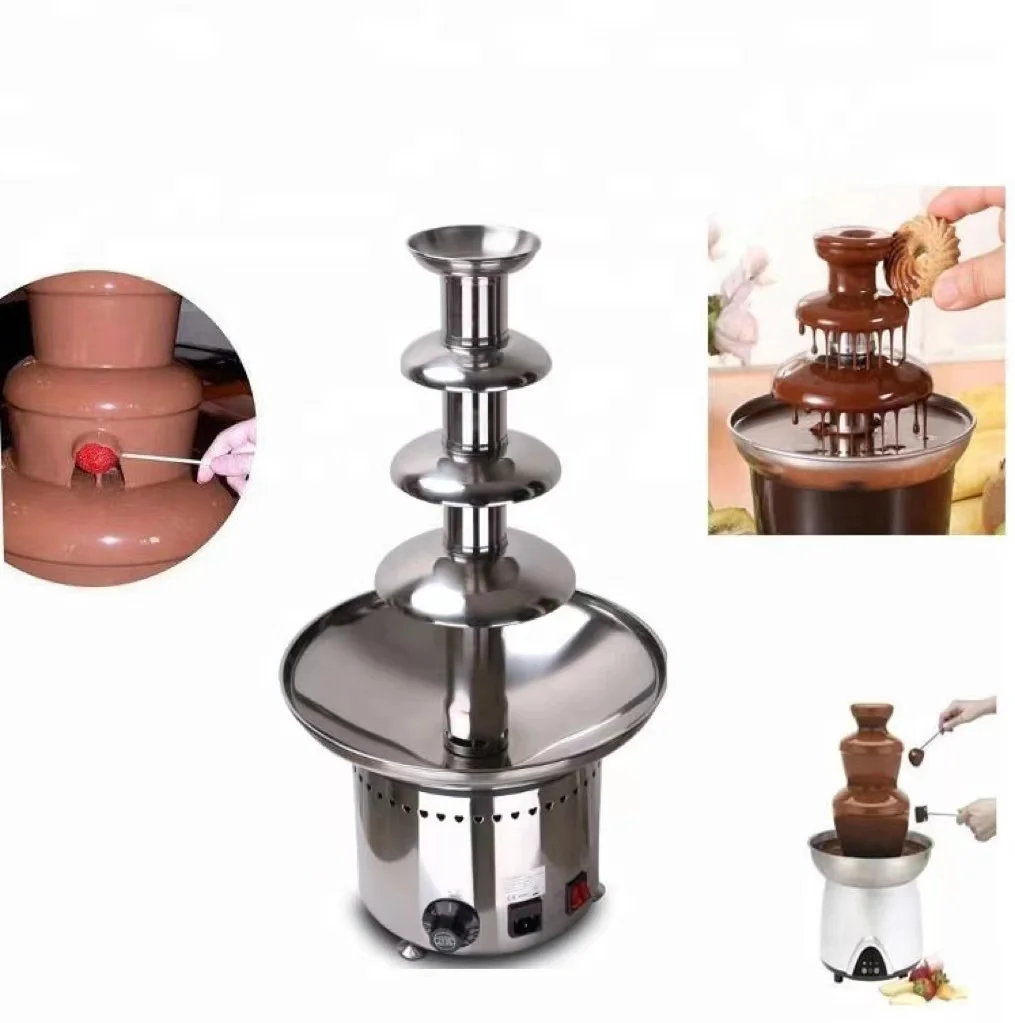 Kimcocina Buffet Equipment Stainless Steel Melt Tower Waterfall Melt Machine 4 Tier Chocolate Fountain