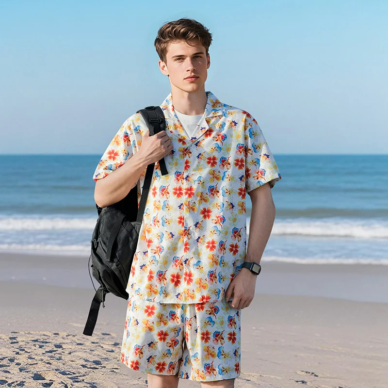 

Men's Summer Beach Sets Casual Short Sleeve Shirt with Matching Shorts Breathable Floral Patterned Hawaii Vacations Suit Men