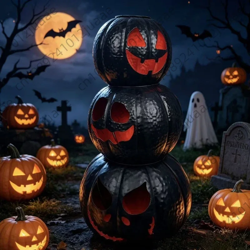 Halloween wrought iron pumpkin three-piece decoration can be stacked for easy storage hollow face pumpkin lamp