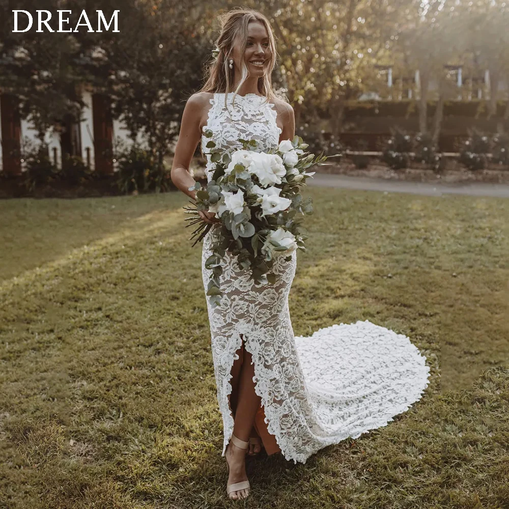 DREAM Elegante Boho Abiti da sposa lunghi Pavimento-lunghezza Sirena Corte dei treni Abito da sposa su misura Donna Abiti da sposa 2024