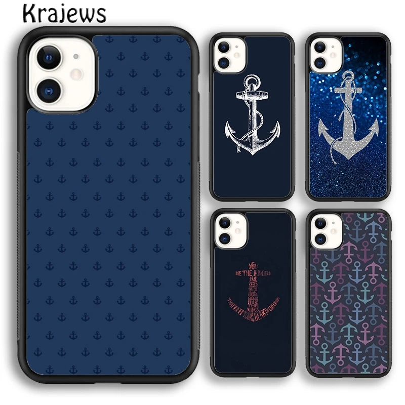 Krajews blue boat anchor Printing Drawing protection Phone Case For iPhone 16 15 14 7 8 plus 11 12 13 pro max Fundas