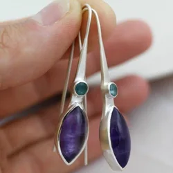 Fashion Inlaid Purple Zircon Earrings Exquisite Silver Color Metal Long Dangle Earrings for Women Jewelry Accessories