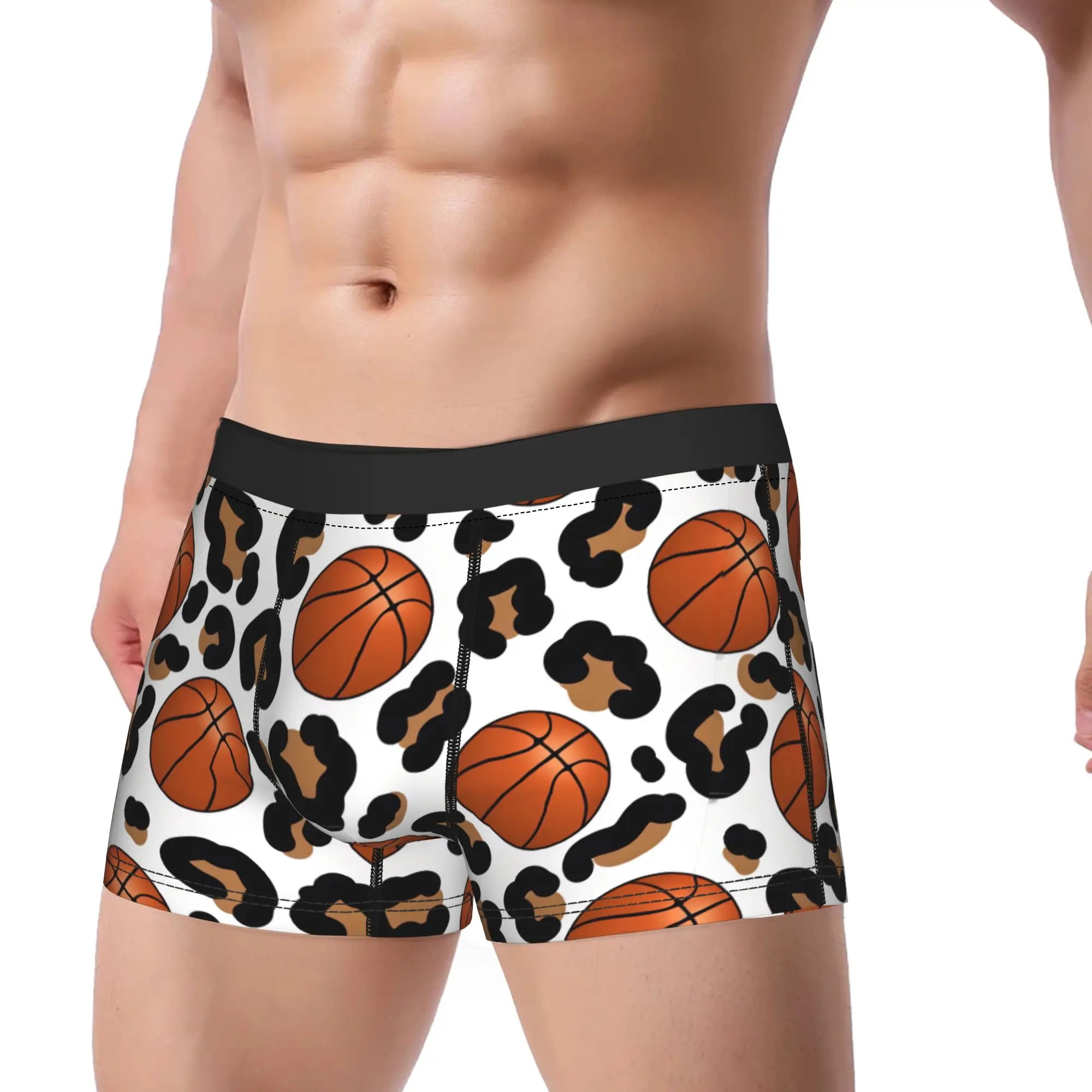 Leopard Print Basketball Seamless Pattern Underwear  Custom DIY Trunk Quality Men's Panties Elastic Boxer Brief Birthday Present