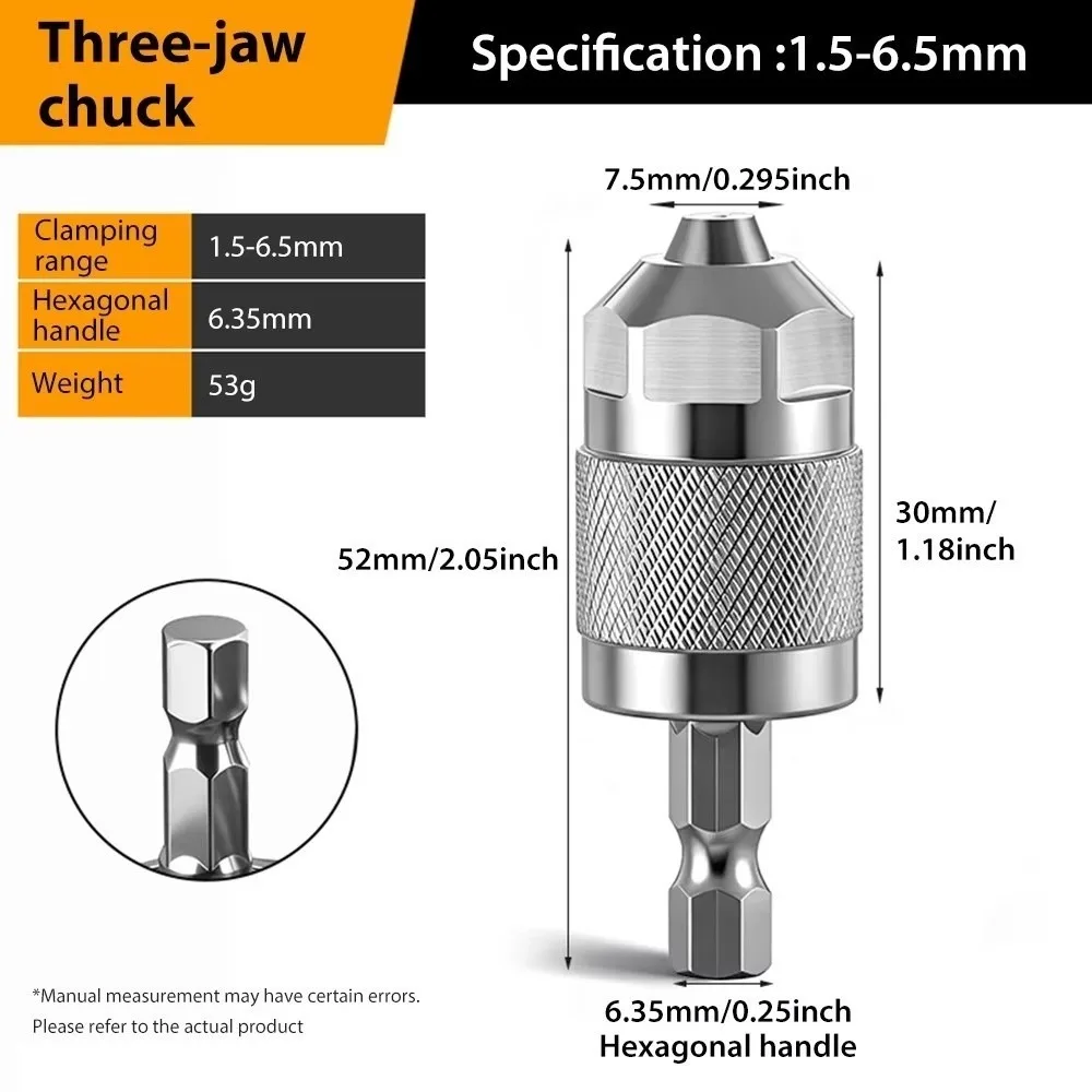 Self-Tightening Drill Chuck Adapter Hexagonal Handle 1/4 Inch Pneumatic Drill Chuck 1.5-6.5mm Quick Change Chuck