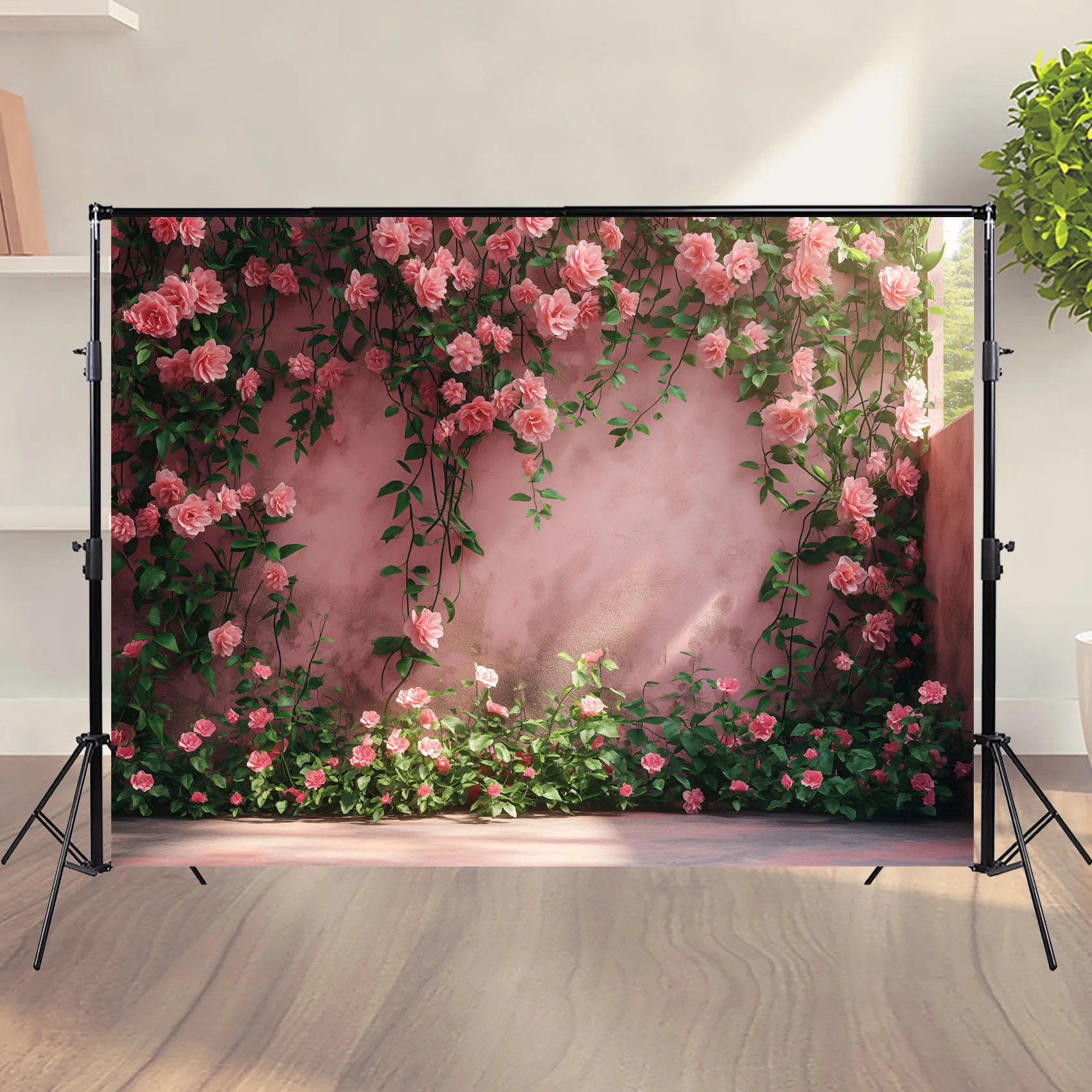 Fondo de fotografía Retro de primavera, telón de fondo para recién nacido, Baby Shower, cumpleaños, pastel, Smash, patrón de pared de flores rosas