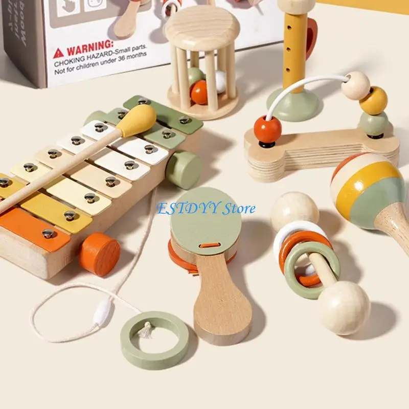 G6DE Wooden Baby Musical Toy Set For Early Education Sensory Development With Bells Shakers Puzzle For Toddlers 18+ Months