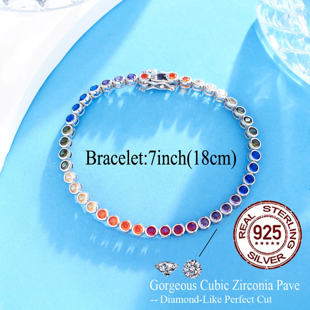 CWWZircons 925 Sterling Silber Kettengliederarmbänder für Damen, klassisch, 3 mm, mehrfarbig, kubischer Zirkon, Verlobungsfeier, Schmuck SB002