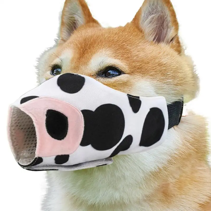 Protector de bozal para perro, diseño de vaca, bozal antitazón transpirable para mascotas, cubierta protectora bucal para perro con bucle ajustable para perro salchicha Beagle alemán