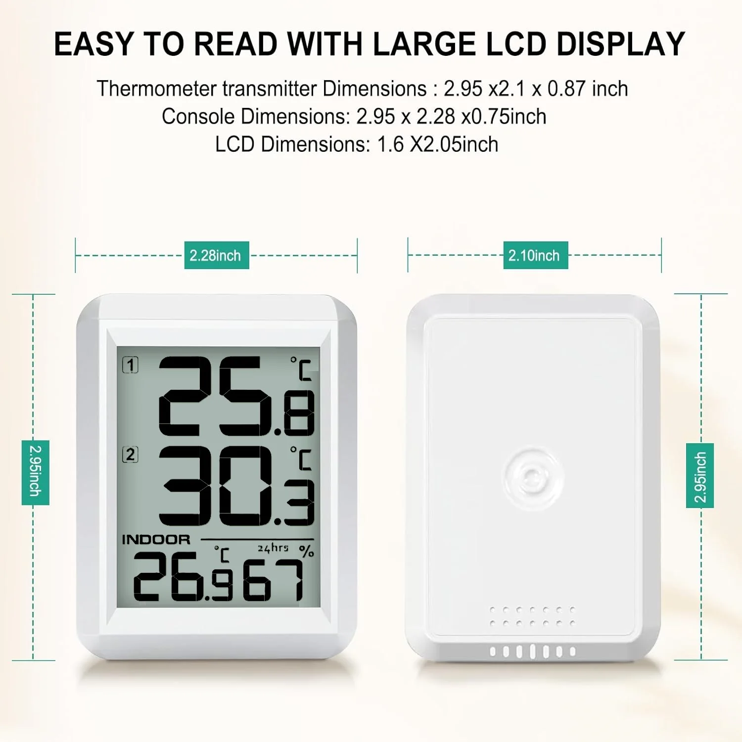 Wireless Indoor Outdoor Thermometer Hygrometer with Large LCD Display 24H Min/Max Record Multi-Room Use for Home Office