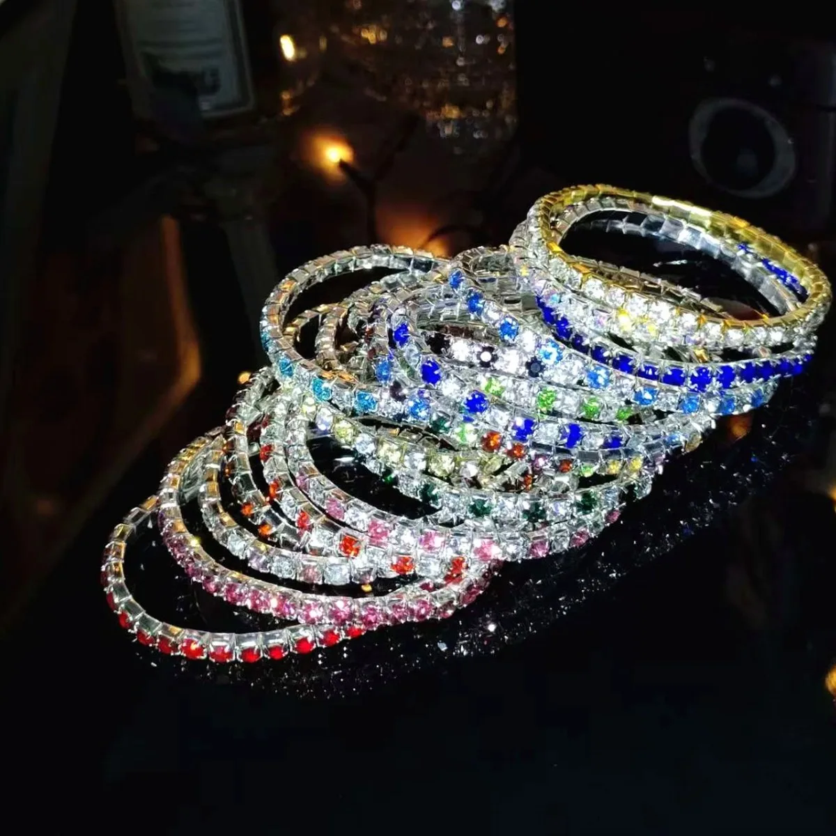 Elegant Shiny Full Rhinestone Stretch Beaded Bracelet For Women Summer Exquisite 3.5mm Jewelry Gift