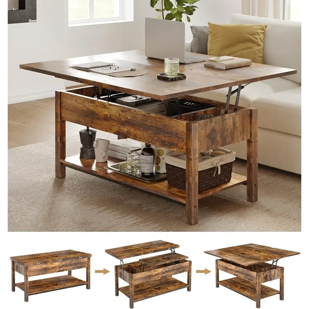 

Furniture 4-in-1 Multi-Function Convertible Coffee Table With Storage Rustic Brown Dining Tables Living Room Chairs Furnitures