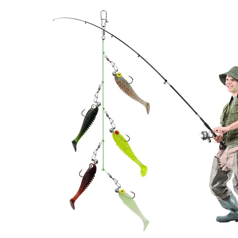 Cebo de pesca de lubina de silicona realista, Kit de señuelo portátil para excursionistas, juego de señuelos de colores para agua dulce y dulce