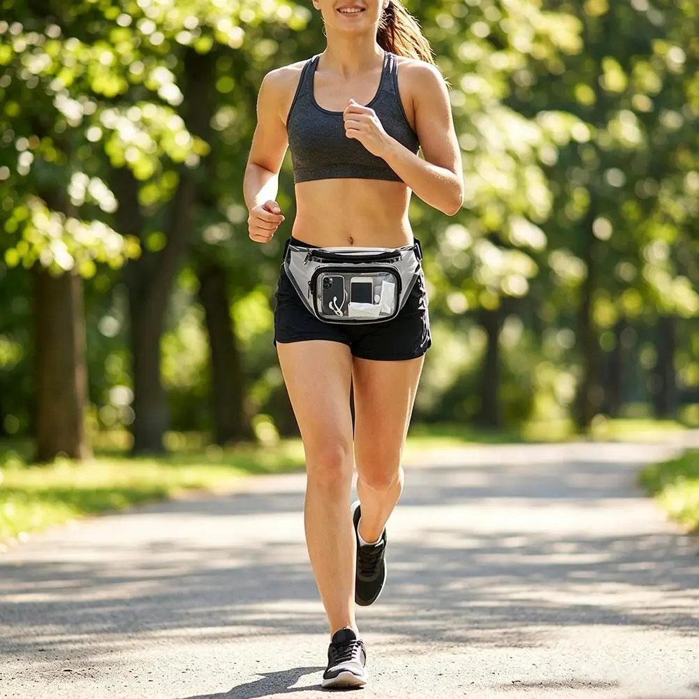 Multi Pockets Waterproof Transparent Waist Bag Adjustable Strap Double Pockets Crossbody Belt Bag For Sports - view 3