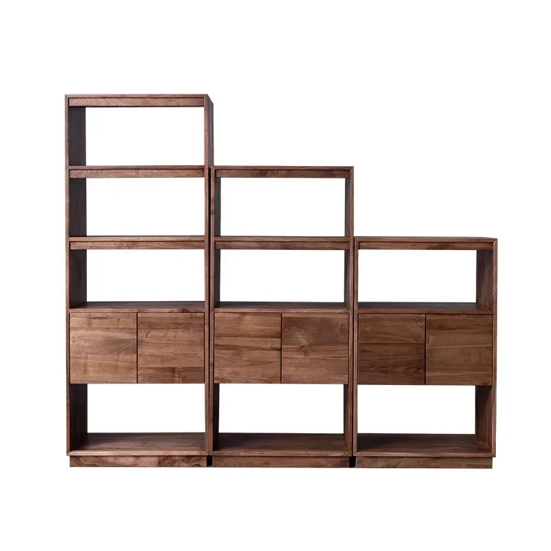 

North American black walnut new Chinese-style all-solid wood bookcase free combination with door simple modern study shelf book