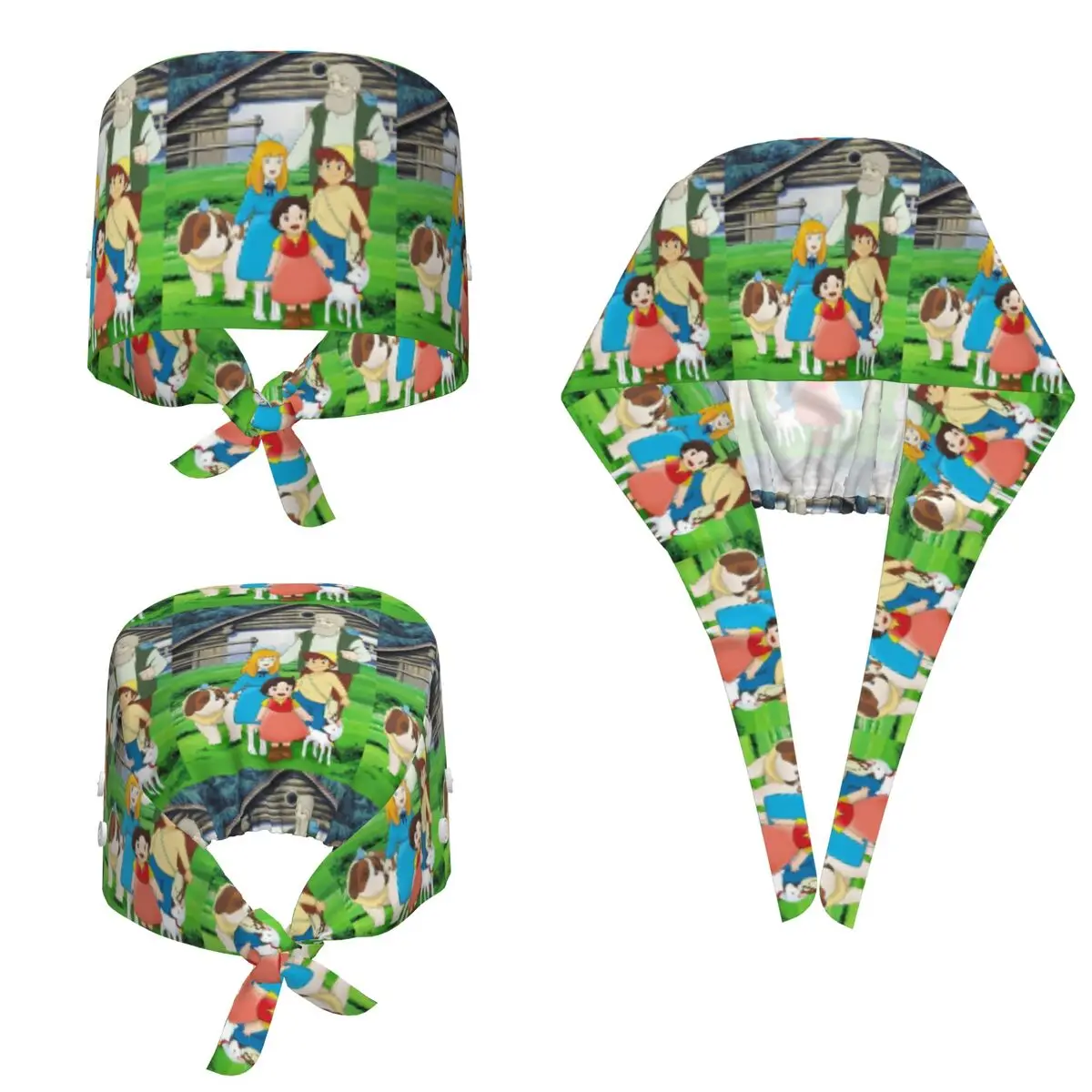Heidi Peter And Grandpa Family Alps Mountain Anime Scrub Hat Doctor Working Surgical Cap Men Women Adjustable Nursing Caps