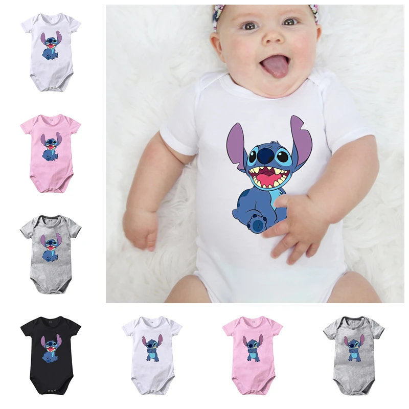 

New Summer Newborn Baby Boy Short Sleeve Rompers Cartoon Stitch Print Cotton Infant Playsuit Outfits Girl Jumpsuit Costumes 0-2T