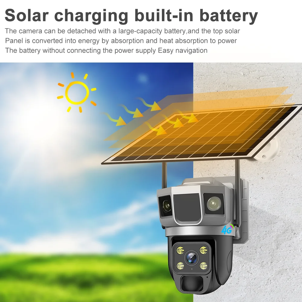 AOV Solar Camera 4G SIM Card Outdoor 5MP HD Security CCTV Waterproof Night Vision PIR Human Detect PTZ Camera with Solar Panel