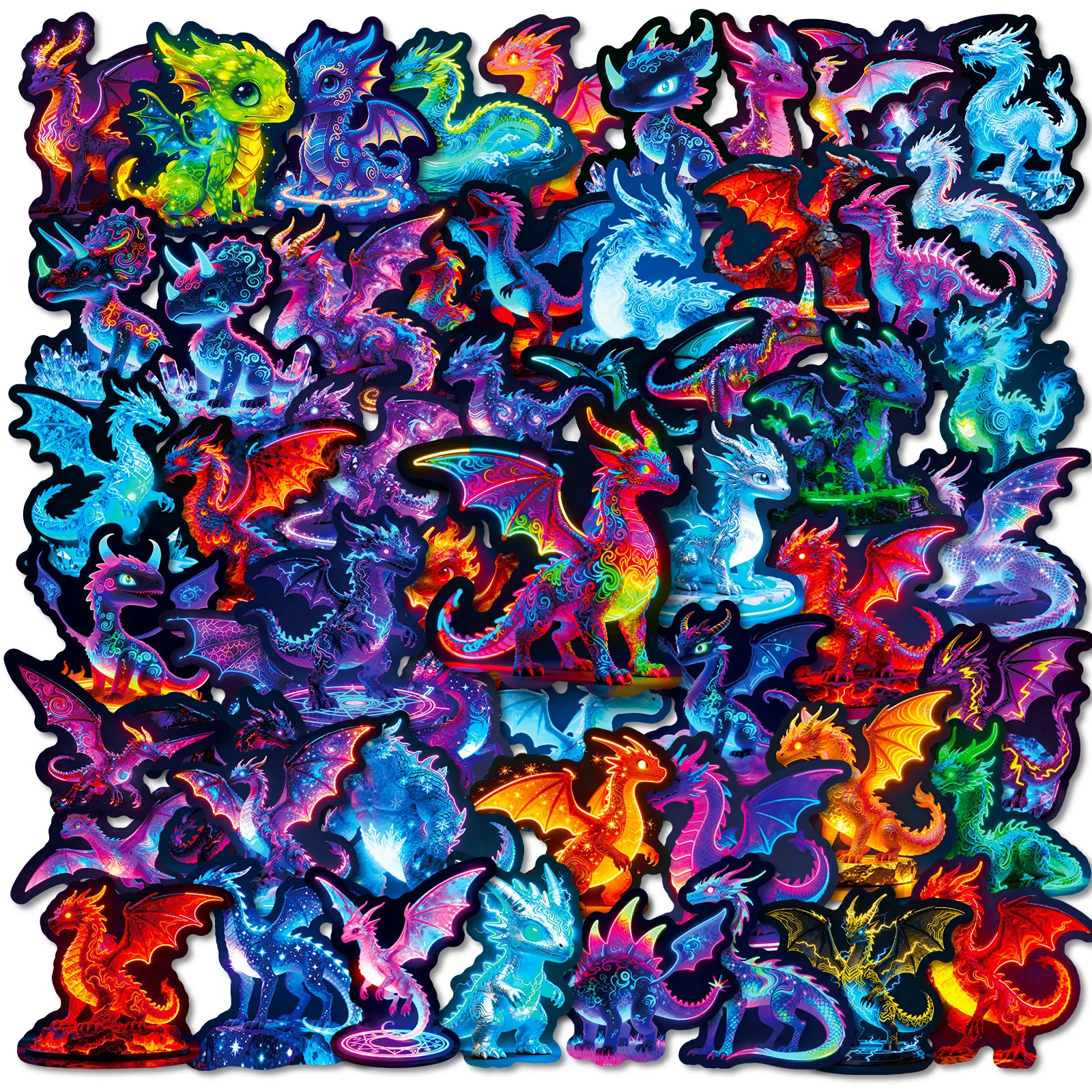 

56pcs Cute Neon Dinosaur Graffiti Stickers Cartoon DIY Decals Water Bottle Scrapbook Phone Car Waterproof Sticker