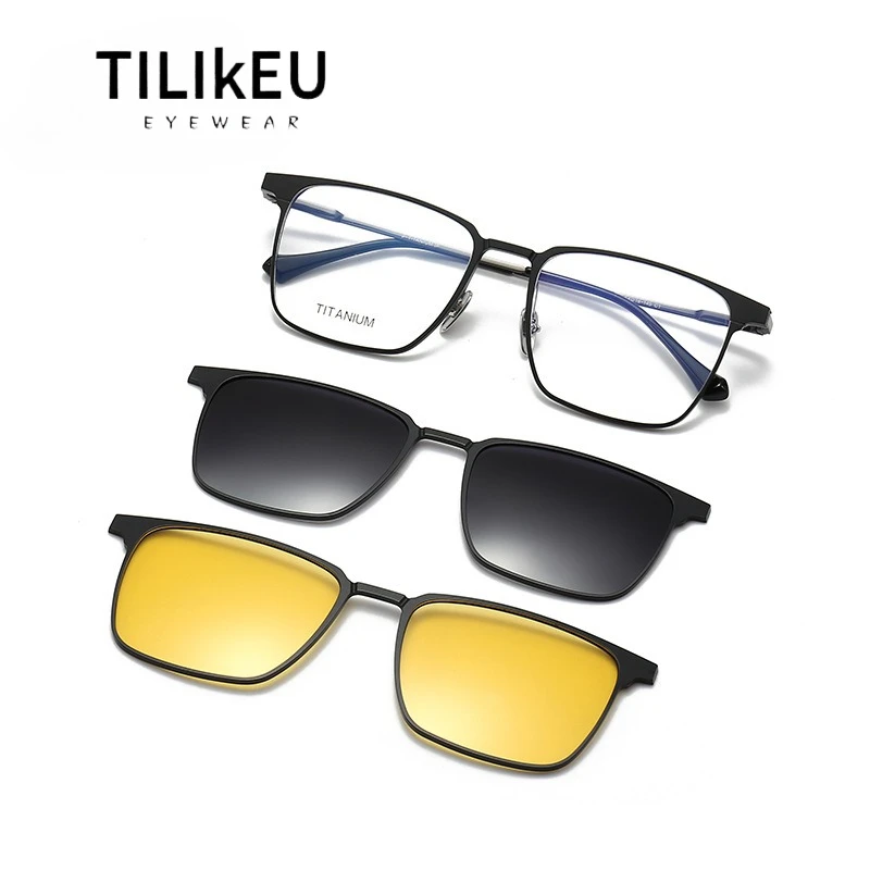 

Vintage Square Magnetic Lens Pure Titanium Eyeglasses Frames Original Designer Men Driving Fishing Polarized Magnetic Sunglasses