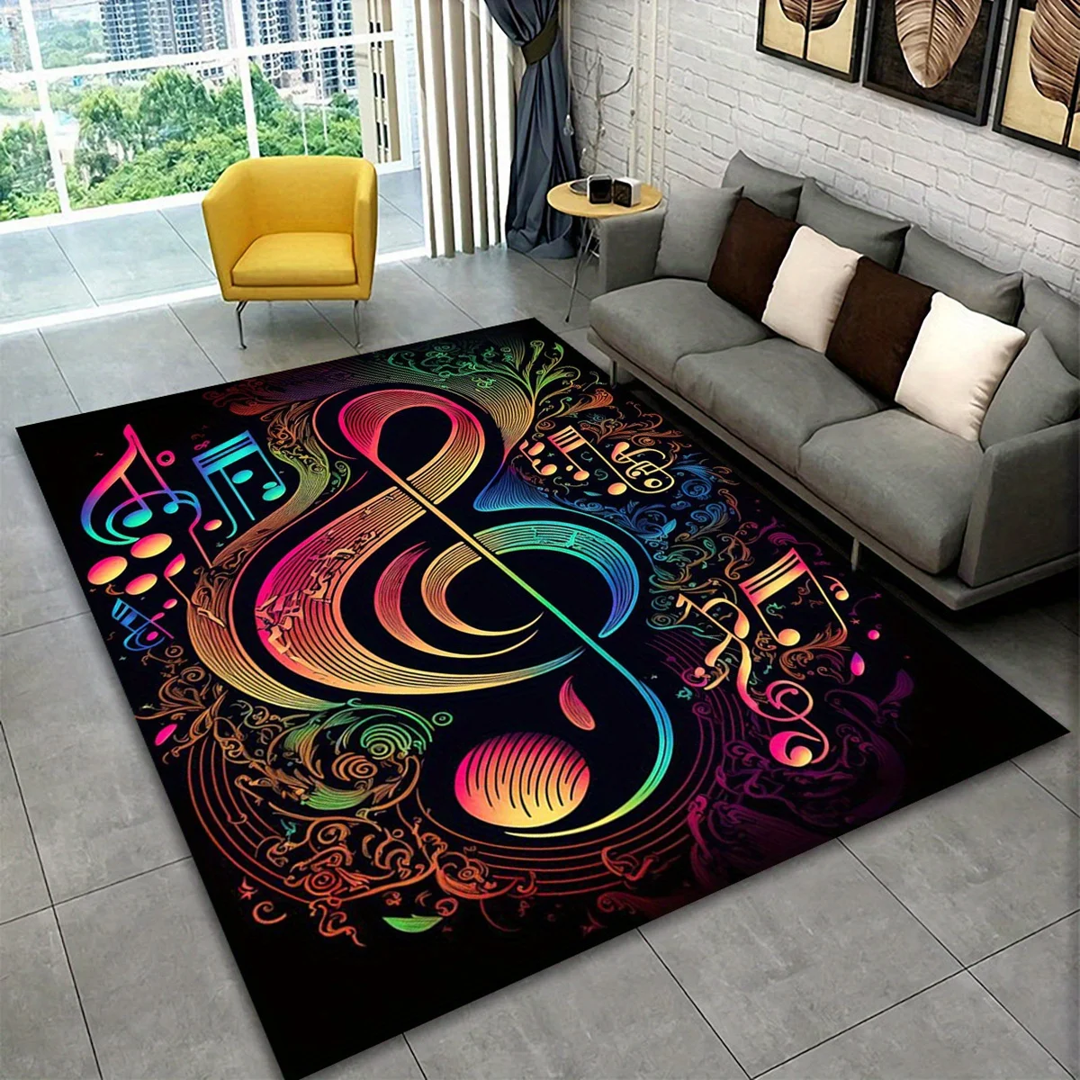 Musical Notes Non-Slip Floor Mat, Treble Clef Design Plush Carpet for Living Room Bedroom Game Room Dorm Decor