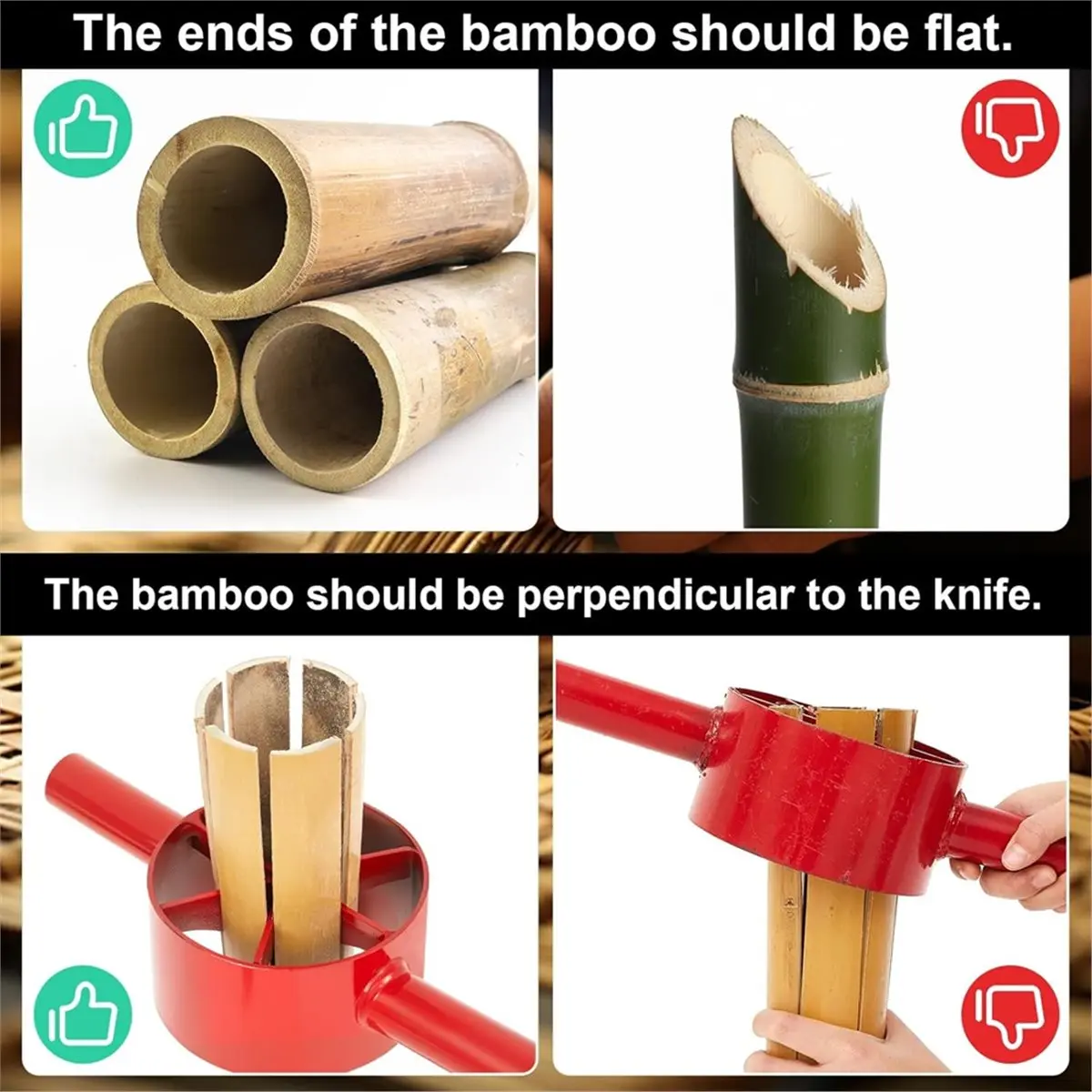 Y69A 6 Cut Bamboo Splitter 5.5 Inch Bamboo Split Steel Manual Dividing Splitting Tool with Both Side Handle Blade for Farm B