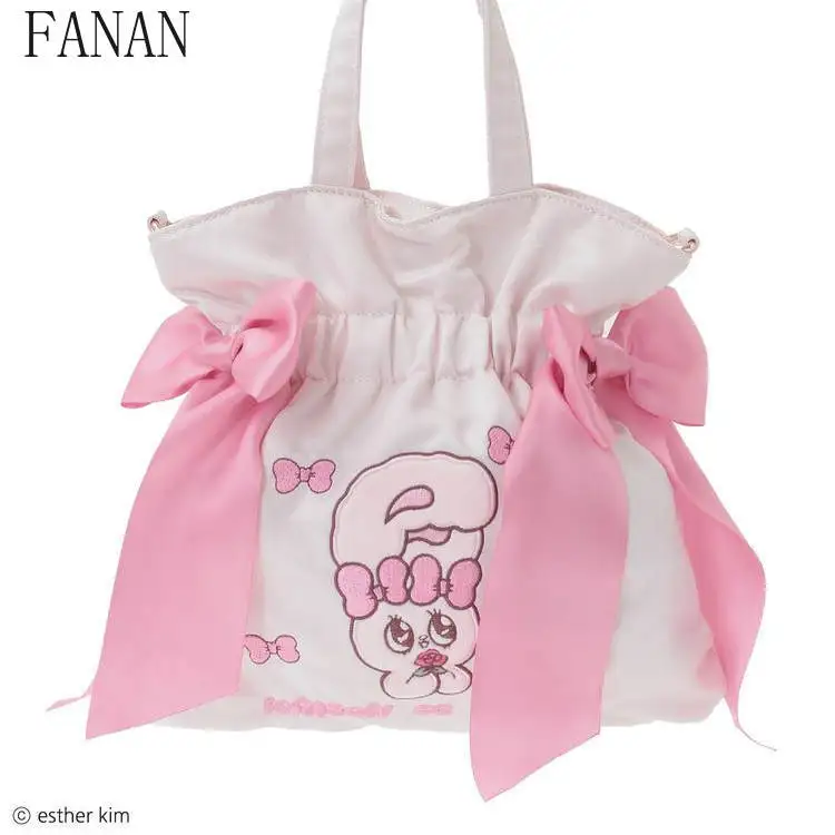 

Top-Handle Bags Japan Style 2025 New Women's Handbags Satin Embroidered Cute Double Knot Hand-held Single Shoulder Crossbody Bag