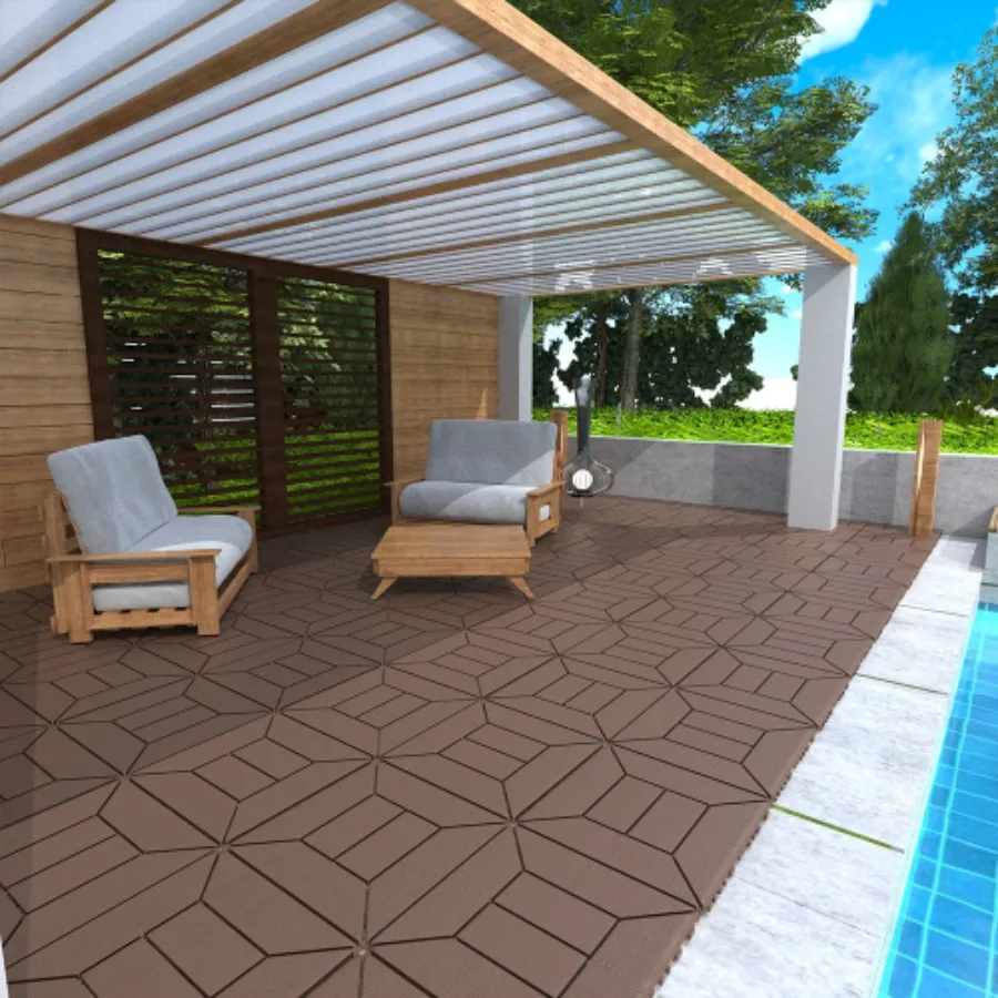 สไตล์ใหม่ 12 "Patio Deck กระเบื้อง,โมดูล DIY Interlocking Decking กระเบื้องกระเบื้อง, ติดตั้งง่ายและรวดเร็วกระเบื้องศาลสําหรับพ่อ