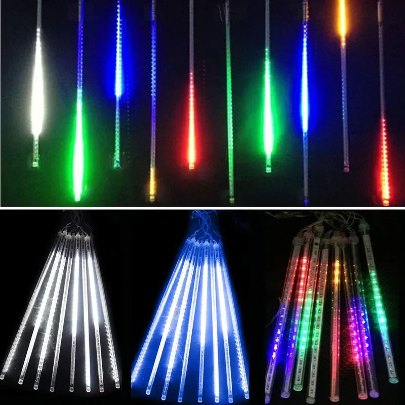 Festoon Outdoor Solar LED Fairy 8 Tubes Meteor Shower String Lights Summer Garden Camping Wedding Party Room Decoration Garland