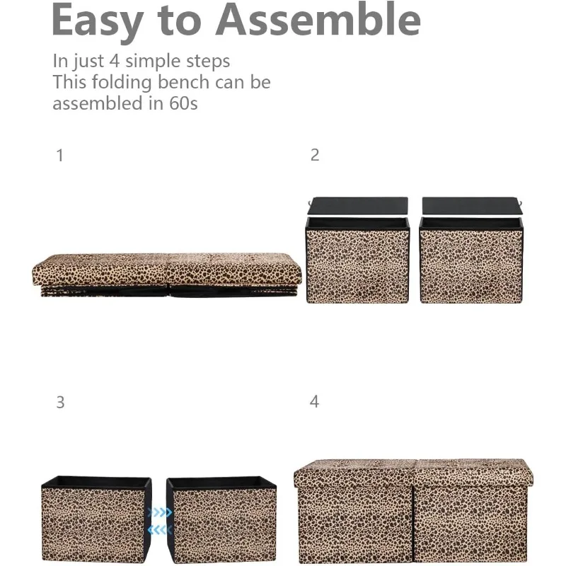 Footrest Ottoman Bench with Storage,34Inch Leopard Print Velvet Footstool, Coffee Table, Padded Seat