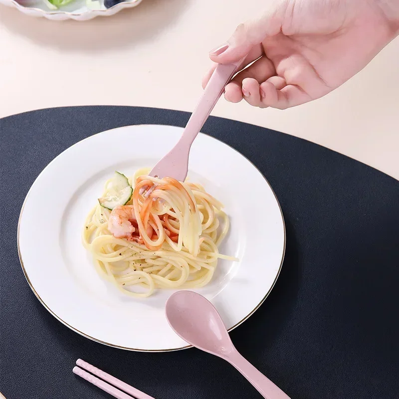 3PCS Eco-Friendly Wheat Straw Dinnerware Cutlery Spoon Chopsticks Fork Portable Dining Tableware Kitchen Outdoor Cutlery Set