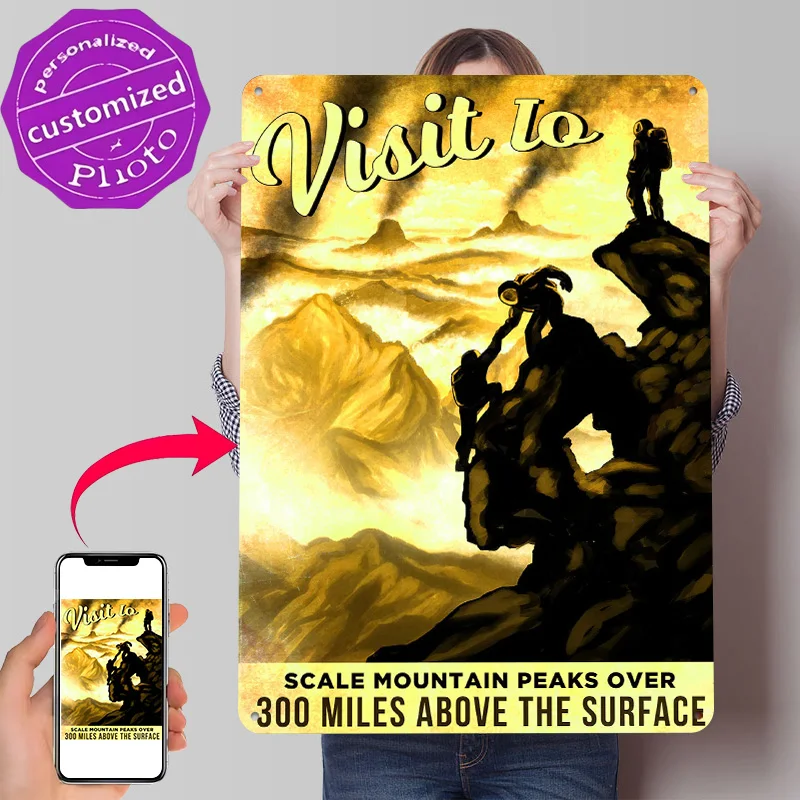 Visit Io Space Travel 3D Texture Metal Poster Customized Wall Art Tin Sign Gift for Mancave Gaming Room Decoration Cozy House