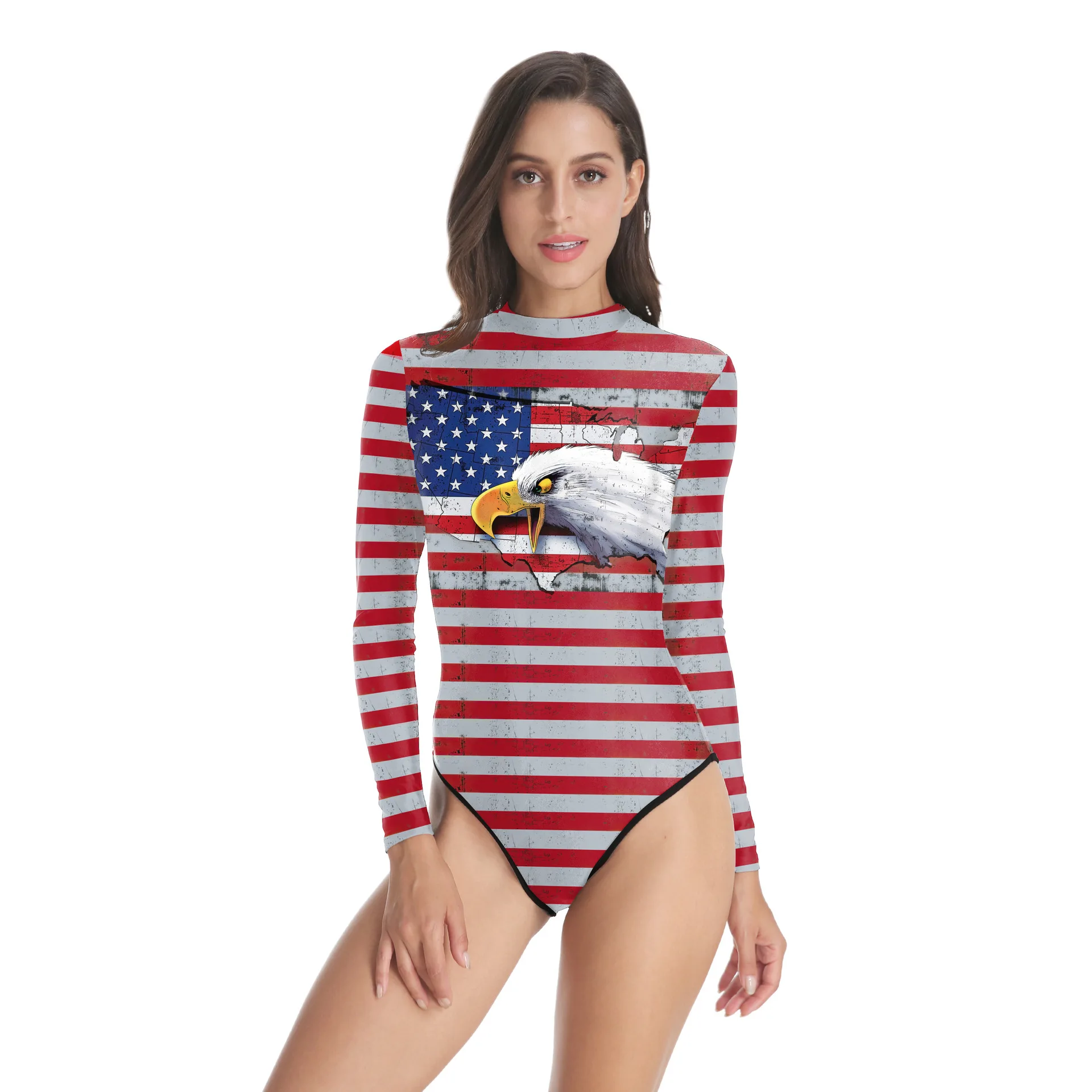 Women Eagle Independence Day 3D Digital Printing One-piece Swimsuit Adults Anime Swim Party Cosplay Costumes Swimwear Bodysuit