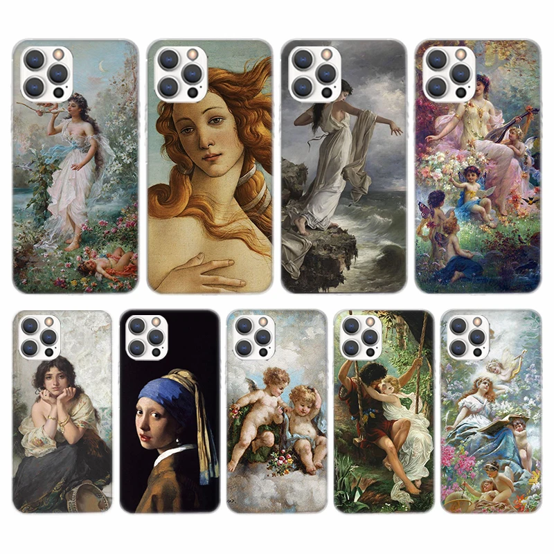 Paint Art Renaissance Soft Phone Case For iPhone 16 15 14 13 12 11 Pro Max X XR XS 7 Plus 8 + SE 2020 Pattern Customized Cover 1