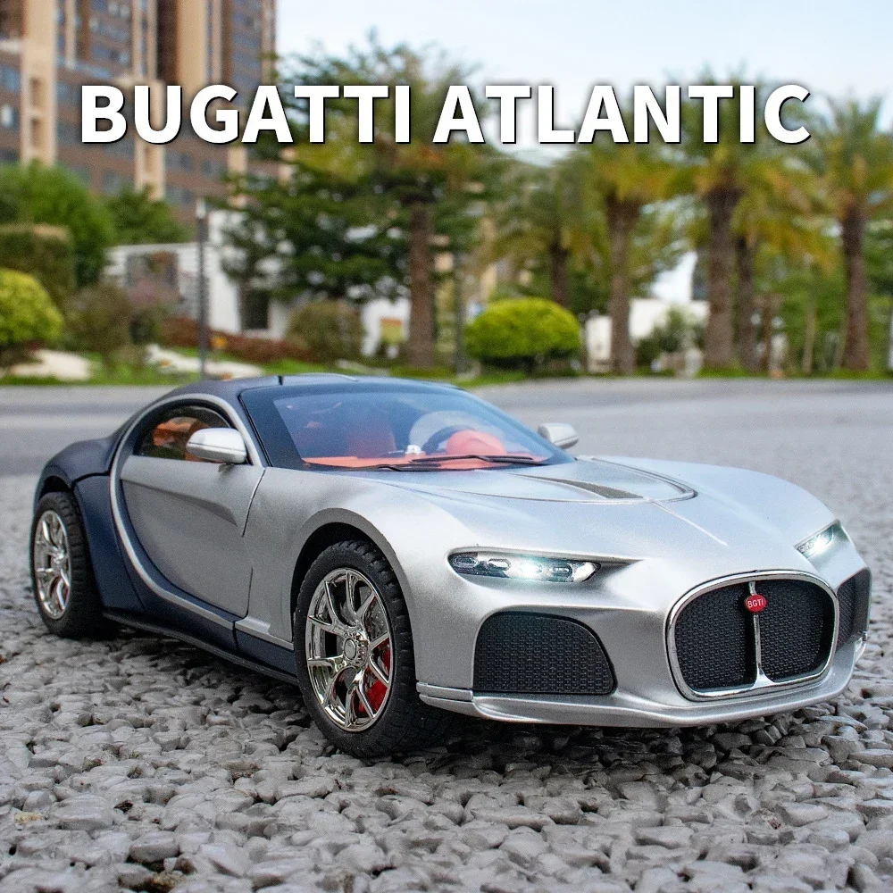 1:24 Bugatti Atlantic Supercar Alloy Toy Car Model Wheel Steering Sound and Light Children\'s Toy Collectibles Birthday gift