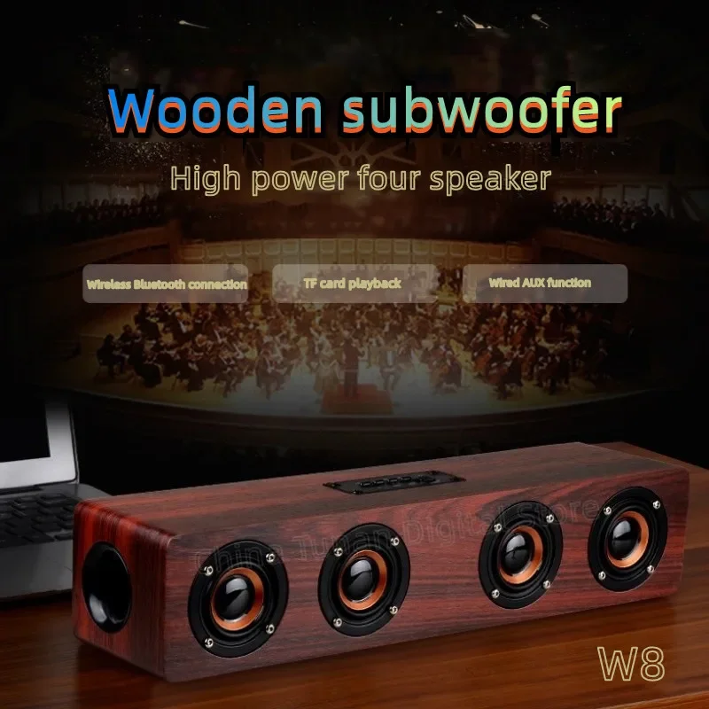 Wooden Bluetooth Speaker Display Clock Computer TV Sound Bar Portable Wireless Subwoofer FM Radio Music Center Echo Wall Boombox