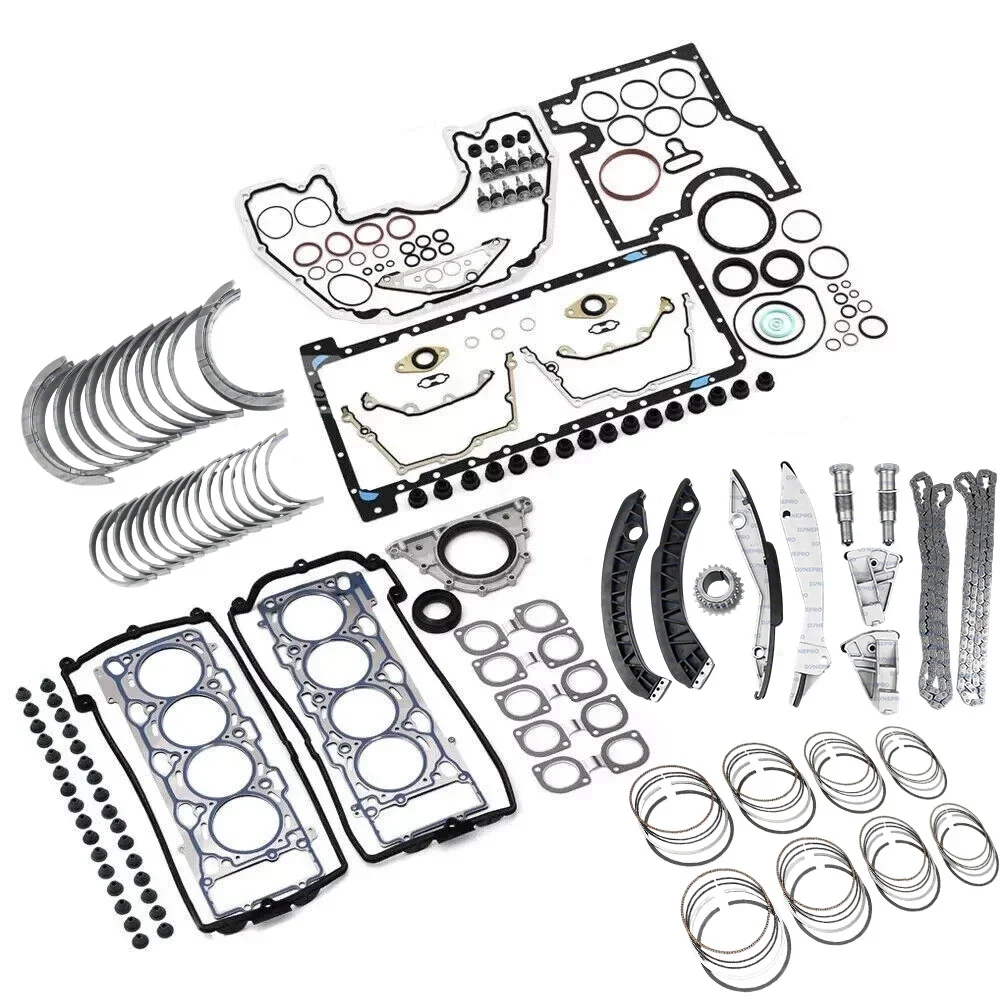 Engine Part Rebuild Overhaul Gasket Kit Piston Ring Timing Chain Kit Bearing Fit 4.4 L V8 Gas N62B44 For BMW 545i 645Ci X5 4.4L