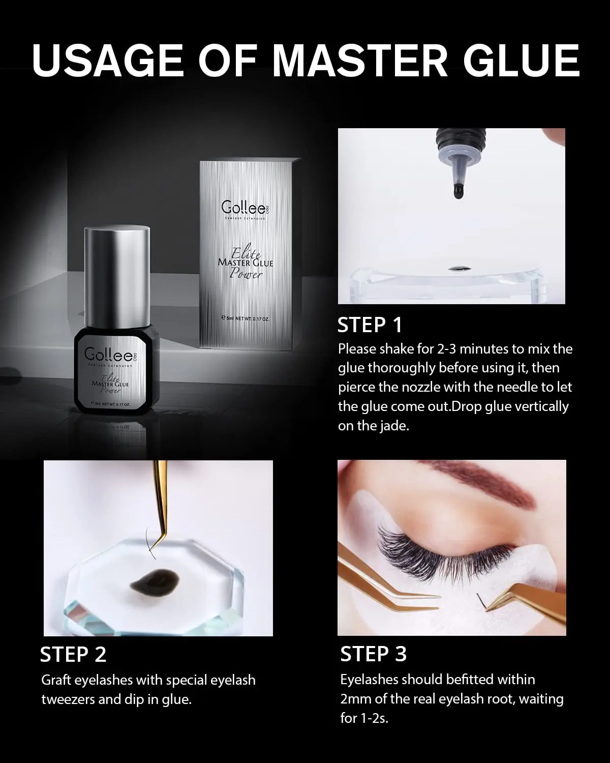 골리 5개입 1초 건조 속눈썹 접착제 래쉬 본더 15ml 저취 인조 속눈썹 접착제 방수 아이래쉬 화장 도구 메이크업