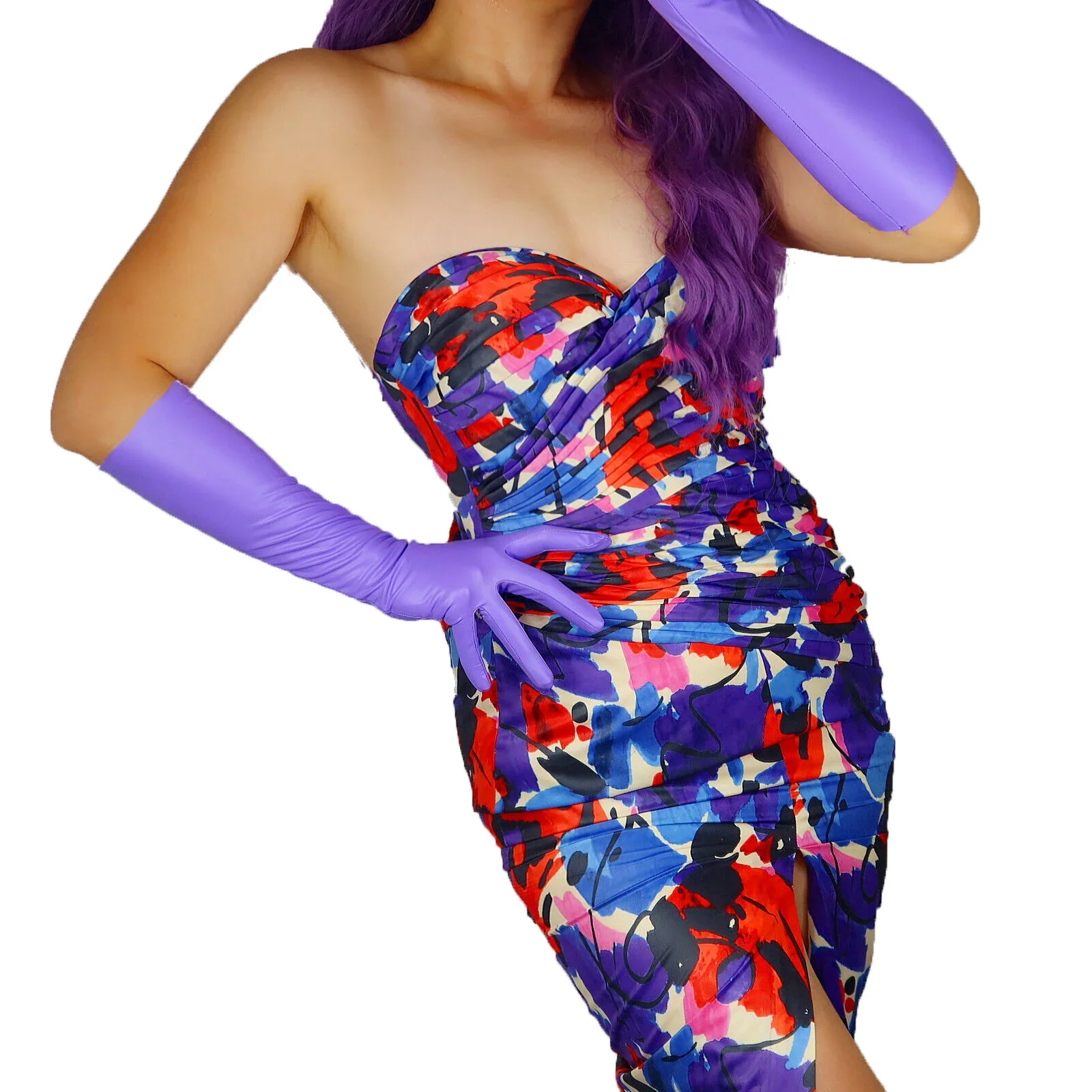 

Перчатки DooWay LATEX Purple GLOVES 2nd Skin, ультратонкие, из искусственной кожи, 16 дюймов (40 см), до локтя, для вечеринок, рождественских мероприятий, ночных клубов