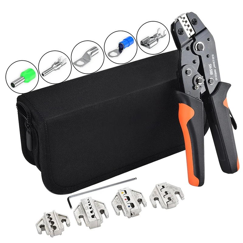 

SN-58B Wire Crimping Plier Jaws Kit Crimp for Jst Dupont/VH3.96/Tube/Insulation/Photovoltaic Terminals Electrical Clamp Tool Set