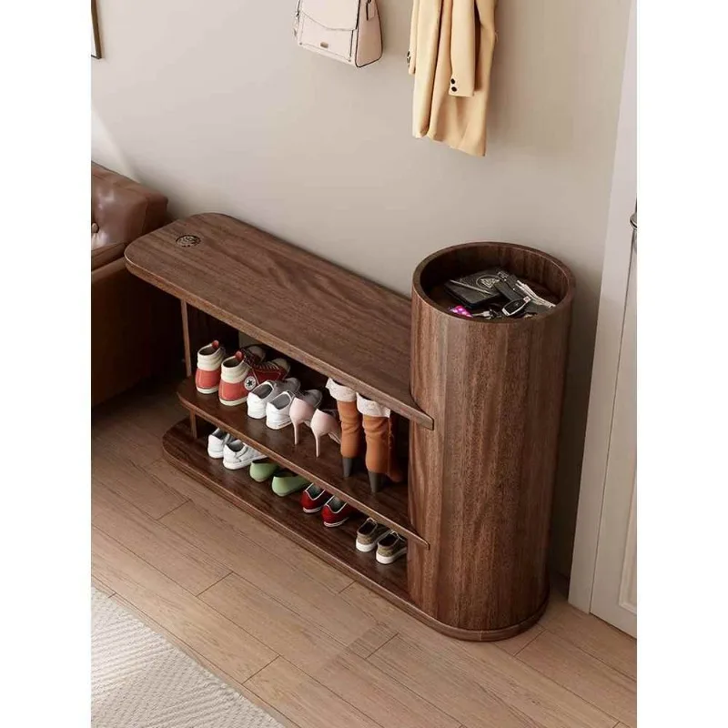 

Solid wood shoe rack household door-to-door can sit shoe cabinet stool integrated living room entrance creative walnut