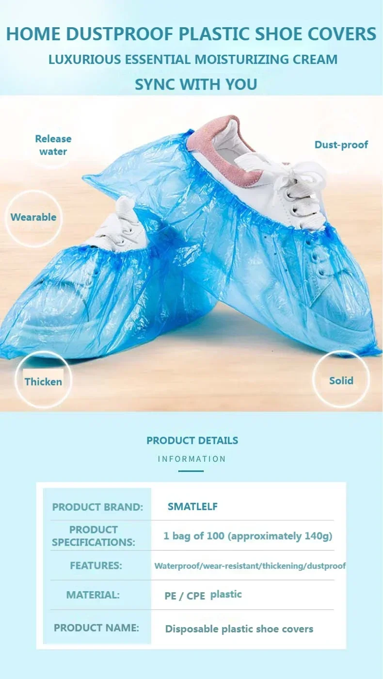 1 Packung/100 Stück tragbare wasserdichte Stiefelüberzüge aus Kunststoff, rutschfest, verschleißfest, Einweg-Überschuhe, Überschuhe, Regenschuhüberzüge, schlammfest – Detail 4
