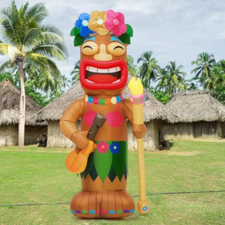 

5 Feet Inflatable Tiki Luau Hawaiian Party Decorations Summer Inflatables Outdoor LED Lighted Tiki Blow up Beach Tropical Pool